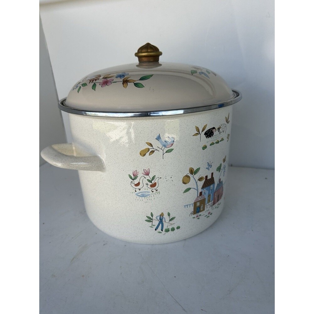 Vintage International China Heartland Enamelware 8 Qt Stock Pot Lid Brass Knob - Picture 5 of 11